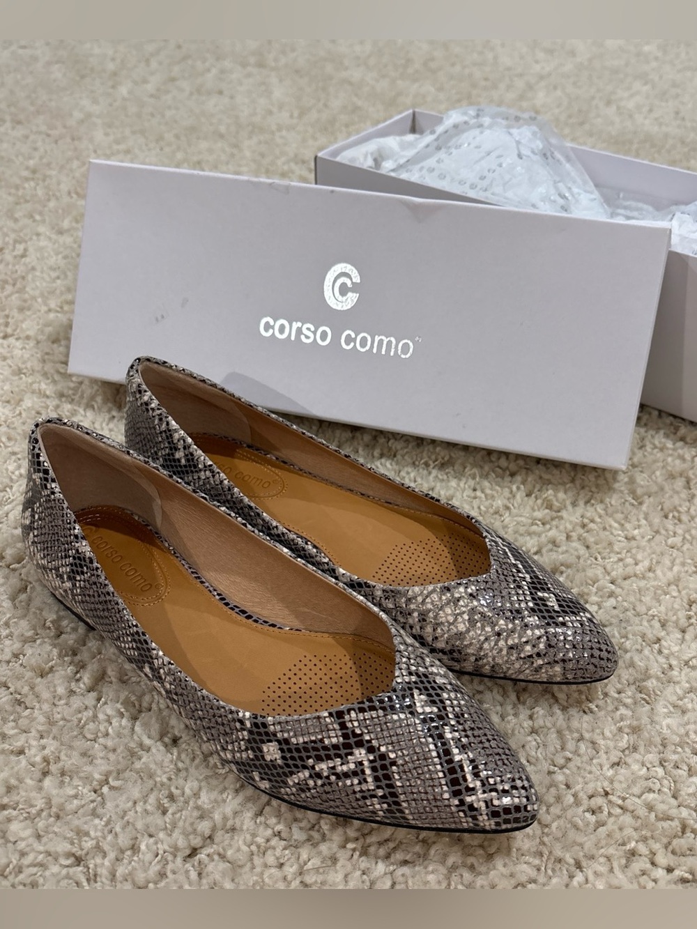 NWT Corso Como Python Snakeskin Leather Pointed Closed Toe Ballet Flats Size 7M